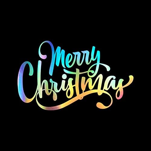 Feliz Christmas Script Decalque Vinil Adesivo Auto Carrocre Laptop de Parede de Caminhão | Holográfico | 5,5 x 3