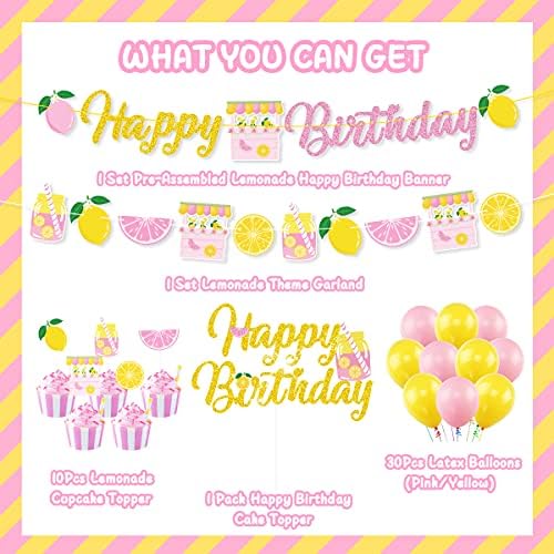 Decorações de festas de limão Lemonade Theme Party Supplies, Banner de Parabéns, Topper de Bolo de Lemonada, Balões de Latex Amarelo