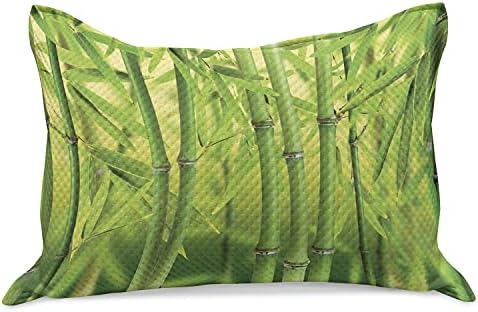 Ambesonne Bamboo Prind Kilt Cilt Cashrowcover, close -up de brotos de bambu houve a natureza na floresta tropical da floresta selvagem
