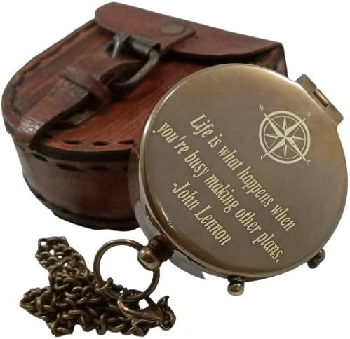 Bússola gravada, bússola de bronze, compas náuticas, presente de batismo, bússola de latão com caixa e corrente, lindo presente