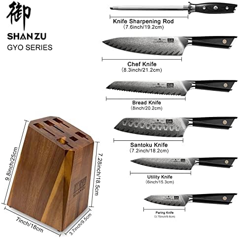 Conjunto de faca de cozinha de Damasco, SHAN ZU 7 peças conjuntos de faca para chefs, Aus-10V Super Aço japonês com