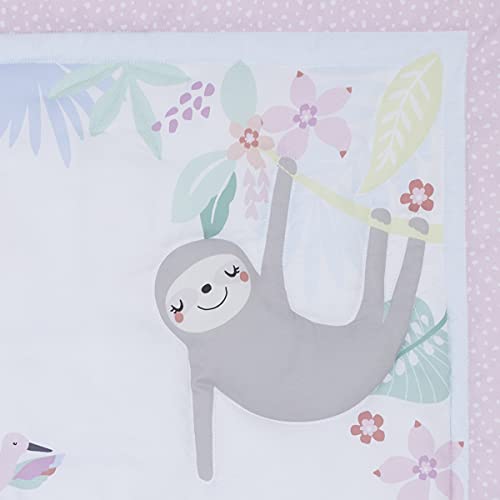 NOJO Tropical Garden Pink, Green, & White Jungle Animal 3 peça Mini -Berço de cama de berço - Consolador, dois lençóis ajustados, rosa, cerceta, verde, branco