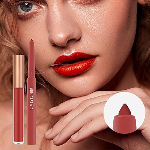 Dbylxmn 2pcs Lip Liner e batom de maquiagem Conjunto 1 batons líquidos aveludados + 1 correspondência de lapidação lisa etapa de lábios kits de maquiagem de maquiagem à prova d'água Lipstick Lipstick Conjunto de batom fosco