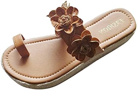 Sandálias para mulheres padrão de flores casuais sandálias grossas moda de pé aberto sandálias sólidas tecem sapatos cáqui
