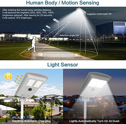 Luminária de rua solar Lâmpada ao ar livre T2-100W Sensor de movimento Dusk To Dawn Ip65 Ip65 Luzes de inundação de segurança LED