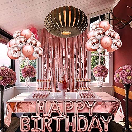 19 decorações de aniversário para meninas decorações de festa de ouro rosa rosa para mulheres para festas, faixa de feliz aniversário, confete de ouro rosa e balões brancos, balão de papel alumínio para materiais de aniversário de menina 19