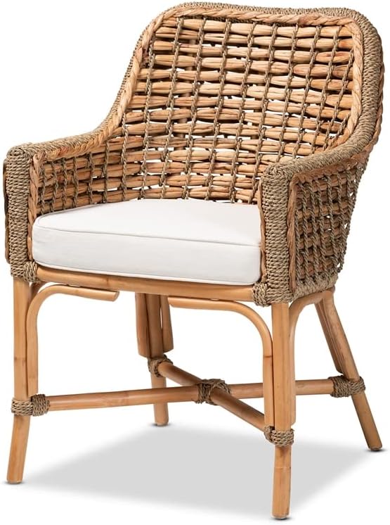 Baxton Studio Kyle Natural Brown Tecida Cadeira de Minamento de Rattan com Almofada