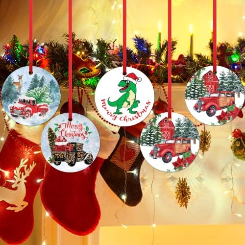 Godblessign Dinosaur Ceramic Christmas Ornament Tree rex Decorações alegres com chapéu de Santa Xmas pendurado 2021 rex-b