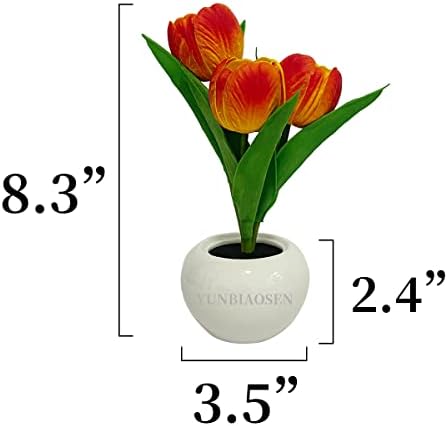 Lâmpada de mesa Yunbiaosen Led de tulipa Lâmpada Artificial Flor Night Light Flow Flower Bouquet 3 Cabeças com vaso de cerâmica Lâmpada