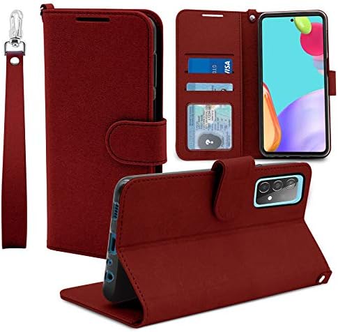 Double-N para capa Samsung A52, Caixa Premium PU Galaxy A52 5G, capa à prova de choque Flip Folio com o suporte do cartão de pulso Kickstand para o Samsung Galaxy A52 / A52S 5G 5G