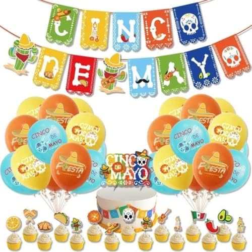 37 PCS Cinco de Mayo Party Supplies Pack Dia de Los Muertos Decorações Decorações de Partidas de Aniversário Balões Papel