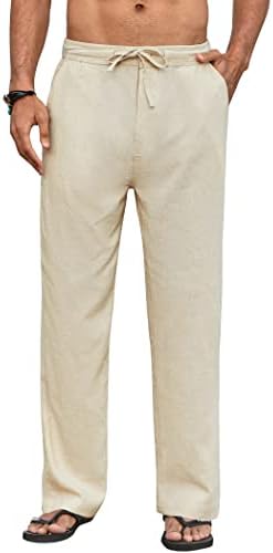 Coofandy Men's Casual Linen Calça elástica da cintura Praia Yoga Belas