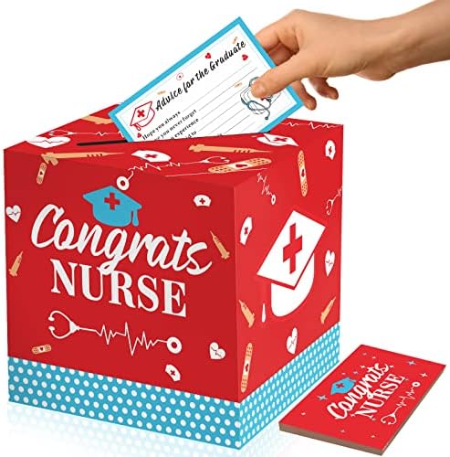Parabéns portador de cartão de enfermeira Caixa 2023 Decorações de graduação Classe de 2023 Graduation Card Box Centerpieces para as Tabelas 2023