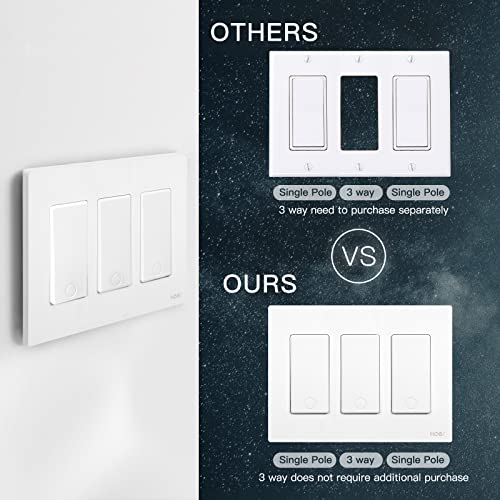 MOESGO 2ª Geração WiFi Smart Light Switch, interruptor de parede inteligente de 3 vias 2.4GHz WiFi, fio neutro necessário,