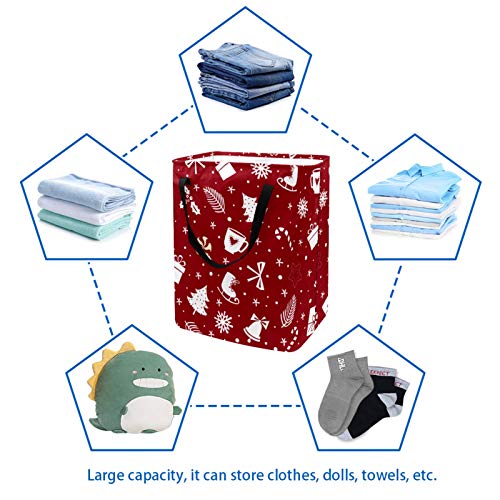 Grande cesta de lavanderia cesto de lavanderia cesto com alças bolsa de roupas dobráveis, lixo dobrável para lavar roupas de brinquedo de dormitório, elemento de natal vermelho