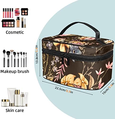Bolsa de maquiagem tbouobt bolsa de bolsa cosmética bolsa bolsa com zíper, floral floral vintage pastoreável
