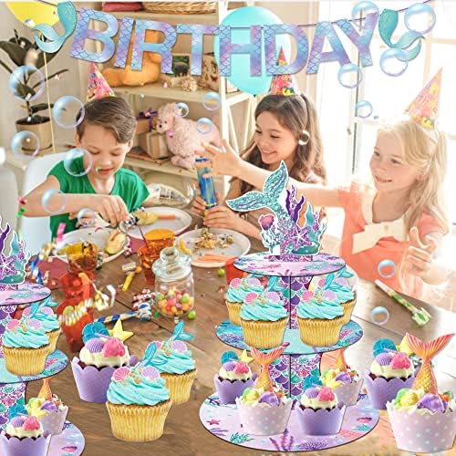 Mermaid Cupcake Stand, Stand Cupcake de festa de 3 camadas, Surpresa de decoração de festa, decorações de festas de aniversário