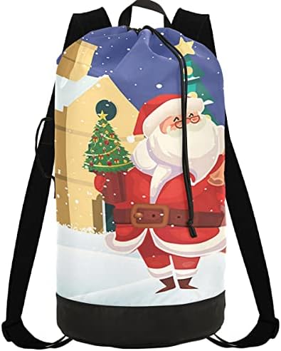 Feliz Natal, lavanderia de mochila de roupa de viagem com pulseira ajustável Saco de ombro de roupas grandes laváveis