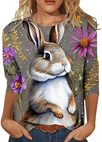 Camisa de coelhinho da Páscoa para mulheres casuais 3/4 manga Bunny gráfica de coelho