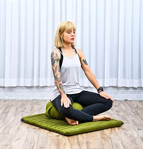 Conjunto de almofadas de meditação de Leewadee-1 Round Zafu Yoga Pillow e 1 tapete quadrado de zabuton cheio de kapok ecológico