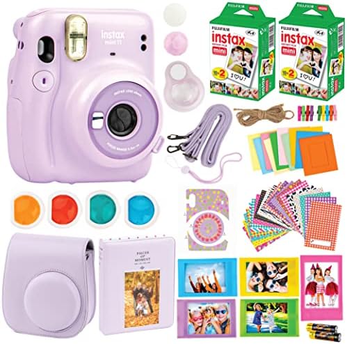 Fujifilm Instax Mini 11 Câmera + Fuji Instant Instax Film e inclui estojo + molduras variadas + álbum de fotos + 4 filtros coloridos e mais pacote