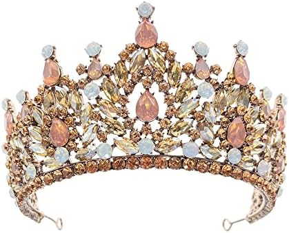 Coroa de champanhe Coroa Tiara Birthday Crown for Women Rhinestone Queen Crown Bridal Party Pageant Crown Caseded Hair