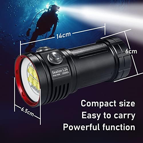 Lanterna de mergulho, LetonPower L24 12000lumens Luz de mergulho, luz de vídeo subaquática de 100m, luz de mergulho,