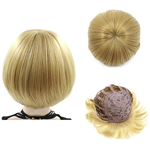 Girls Golden Golden Mushroom Wig Bob Wig com Bangs Blonde Bowl Cut Wig Cap para mulheres