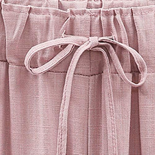 Calça de linho Mulheres 2023, calça de linho de algodão sólido de moda de verão com calças petite de cordão casual de bolso