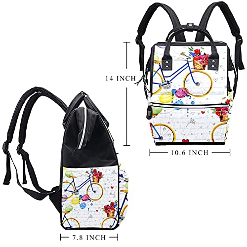 Padrão de aquarela com bicicletas Bolsas de fraldas Backpack Mummy Backpack de grande capacidade Bolsa de enfermagem Bolsa de viagem