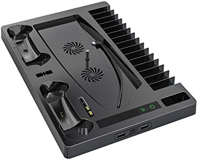 SANLAIHGJY PS5 Console de resfriamento, suporte vertical PS5 com ventilador de resfriamento, indicador de LED Dune PS5 Controller Station Dock e 15 de armazenamento de jogo