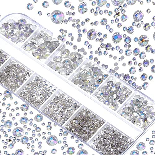 2000pcs Glass Crystal AB Nail Art Rhinestones Kit Super Glitter Flatback Gems Stones para Roupas Mochila Decorações DIY 2-6mm -