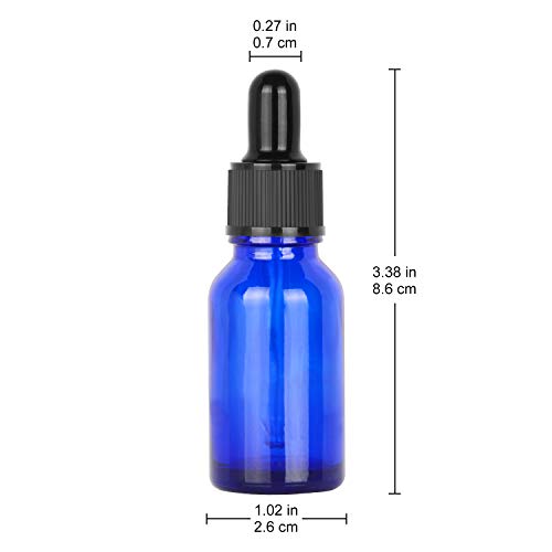 Stonylab 15ml 6-pacote, garrafa de gotas de vidro cobalto, garrafa de vidro vazio azul com gotas de vidro, plugue interno e etiqueta para fragrâncias de aromaterapia com óleos essenciais