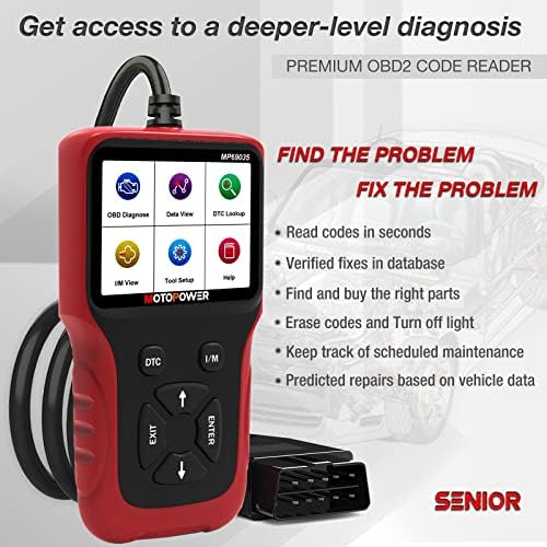 MotoPower MP69035 OBD2 Scanner Universal Car Código de Código de Falha do Motor de Carro, pode diagnosticar a ferramenta de varredura para todos os carros de protocolo OBD II desde 1996 vermelho