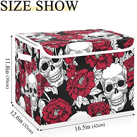 Innwgogo Day of the Dead Gold Skull Skull Storage Bins com tampas para organizar os organizadores do armário com alças Oxford Ploth