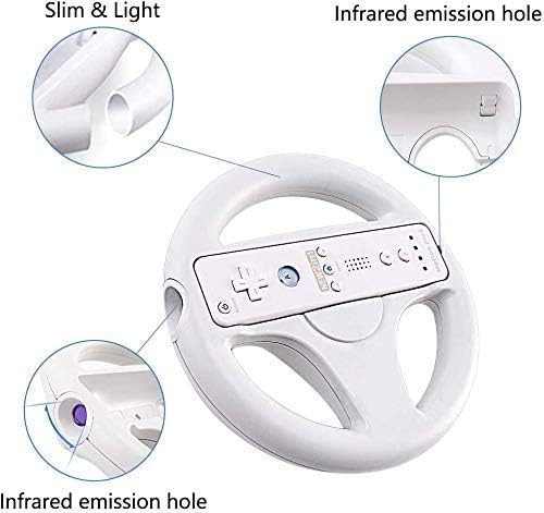 Roda de direção para Wii Controller, 2 PCs White Racing Wheel Compatível com Mario Kart, Geeklin Game Controller