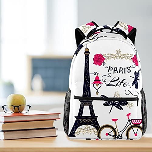 Eiffel Tower Paris Love Bicycle Rhibelflies Backpacks Meninas Meninas Bolsa de Livro da Escola Viagem Caminhando Camping Daypack