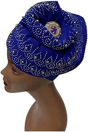 Turbanos africanos Auto gele feminino chapéu grande flor com strass bling strasswraps headwraps moda moda bandana tie