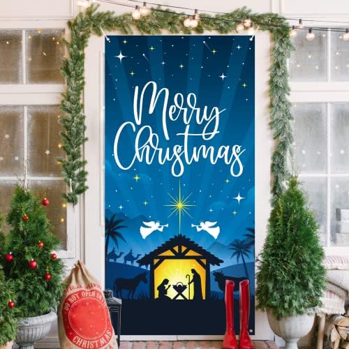 Dazonge cenário de natividade Decorações de Natal ao ar livre, capa da porta do Natal, bandeira de Natal de Manger Religiou