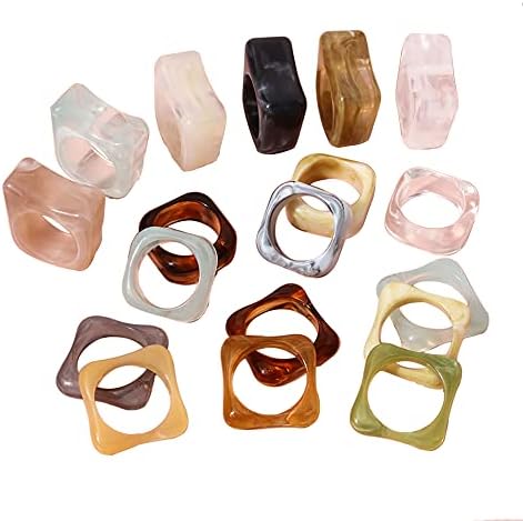 Ringos de resina de 14-18pcs, anéis de plástico anéis acrílicos para mulheres meninas adolescentes, jóias estéticas coloridas