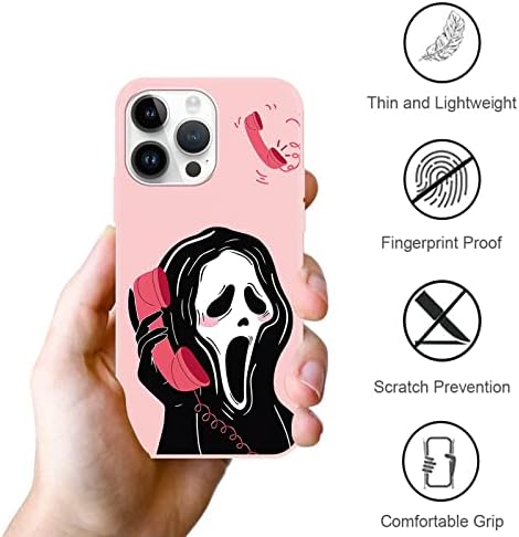 Ootbao 2 × Caixa de telefone para iPhone 14 Pro Max Case Silicone 6.7 , Scream Horror Movie Impresso, Skeleton Ghost Pattern Design para homens meninos meninos meninos, casos rosa de TPU suave para iPhone14 Pro Max, Skull fofo