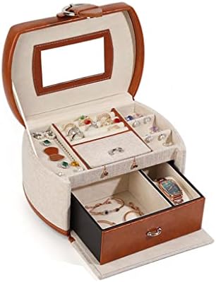 Liruxun Linen Jewelry Box de três camadas de duas camadas PU Jewelry Box Box Antique Jewelry Storage Box