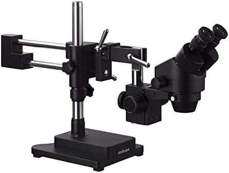AMSCOPE 3.5X-180X Microscópio de zoom estéreo binocular com suporte de lança de braço duplo preto