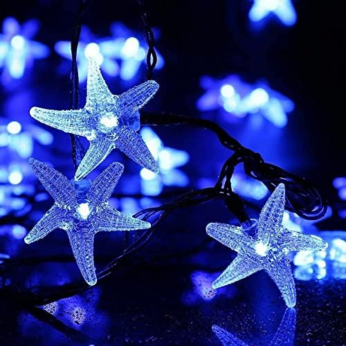 Luzes de estrelas solares solares da Wonfast, impermeabilizada a água de 15,7 pés 20led Starfish Ocean Sea World Night Lights Solar Fairy String Lights 8 Modos para Decorações de Natal de Festa de Casamento de Jardim