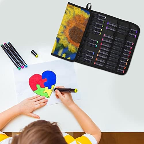 Organizador de caneta de lápis colorido para mesa, pintura a óleo de girassol de grande capacidade para lápis para lápis aquarela,