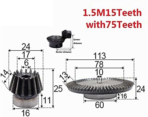 PIU-S 2pcs 1: 5 Moduro de chanfro 1.5 Modulus 15 dentes Hole de 6mm + 75t Hole interno 10mm 90 graus comutação de aço engrenagens de