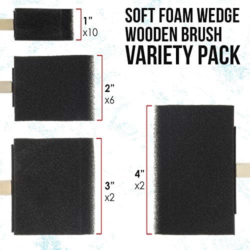 U.S. Art Supply Pack Pack Pack Sponge Wood Handle Pincel Conjunto - leve, durável e ótimo para acrílicos, manchas,
