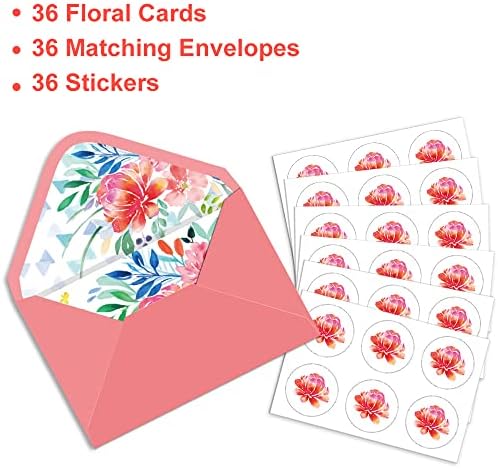 36 Cartões de agradecimento floral com envelopes aquarela cartões de agradecimento a granel 4 × 6 cartões de agradecimento