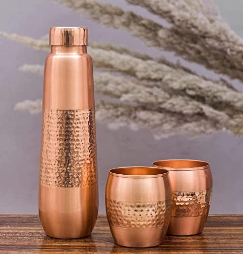 Baba Arts Copper Ayurveda Copper Water Bottle para beber - garrafa de água de cobre pura de 32 onças - garrafa de água de viagem para