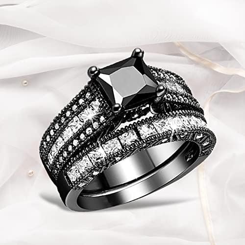 2 em 1 feminino vintage preto anel de diamante de noivado anel de margem do anel de amiga